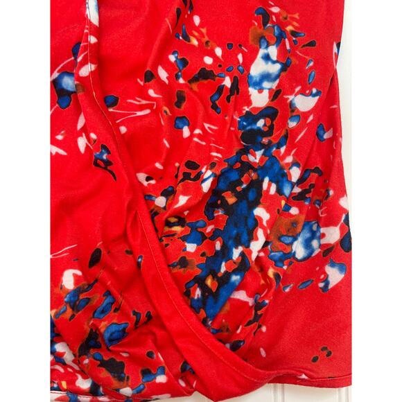 Floral Print Wrap Cami Tank Top with Adjustable Straps Red Blue - Size Medium - Picture 3 of 7